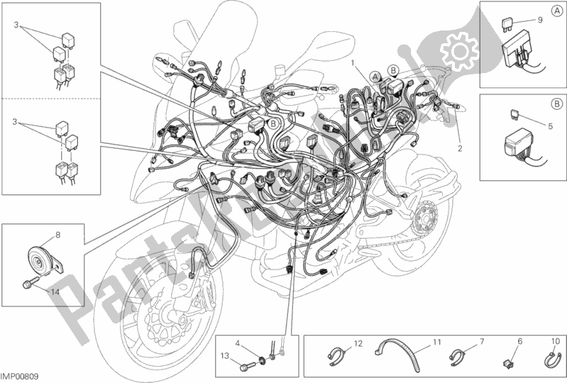 Alle onderdelen voor de Kabelboom van de Ducati Multistrada 1200 S Touring Thailand 2014